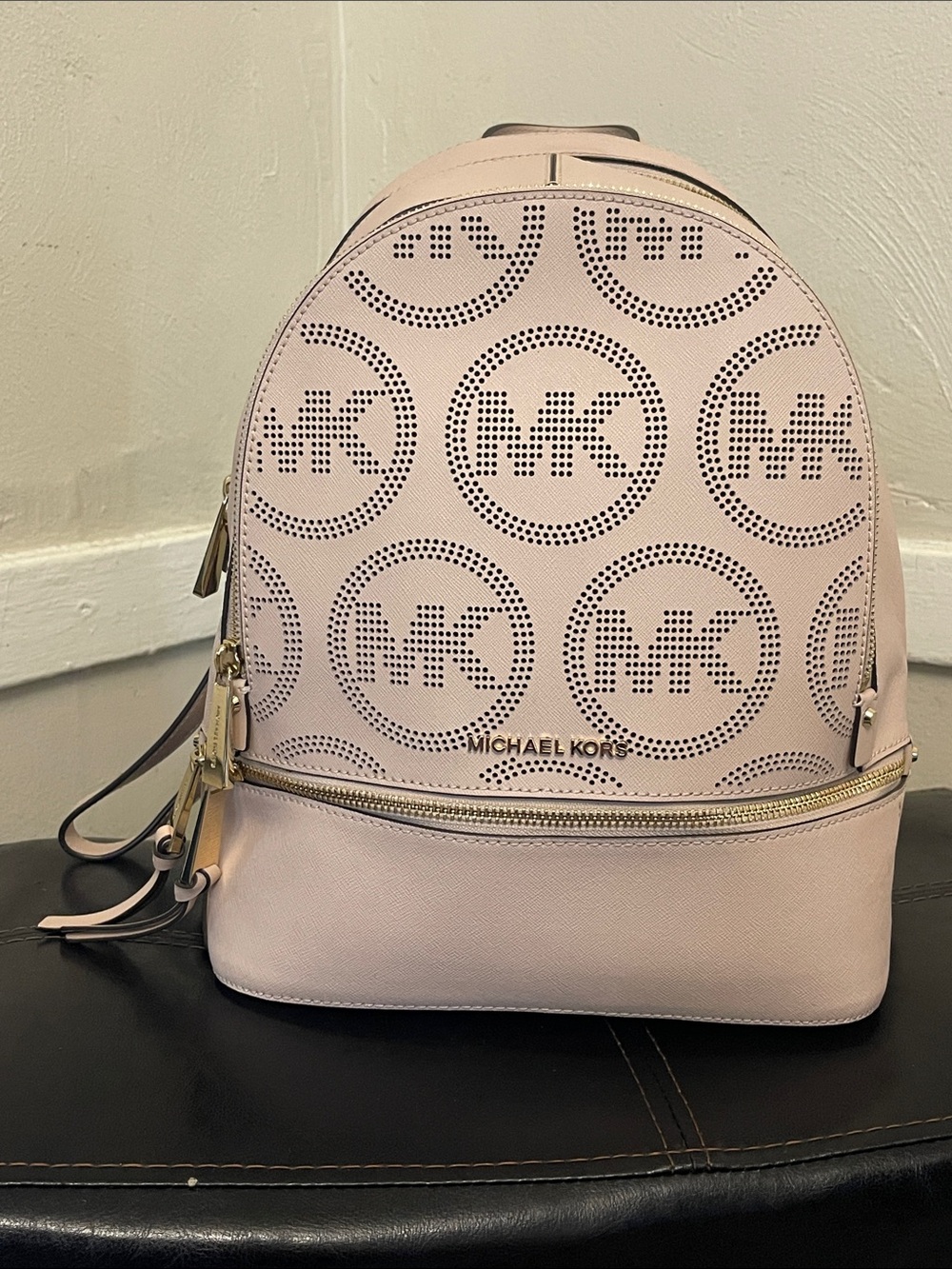 MICHAEL KORS Blush Pink Perforated MK Logo Backpack